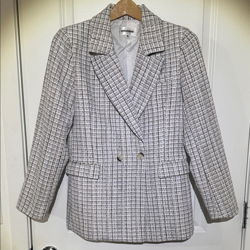 Vigoss Women's Black,  White, Tan Plaid Tartan Blazer